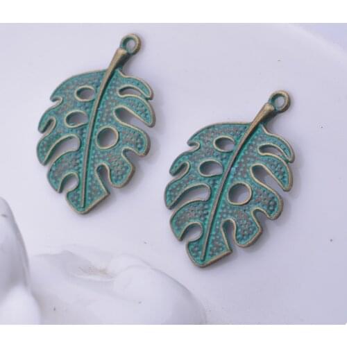 12pcs/lot 22*23mm Bohemian Style Ancient Bronze Monstera Leaf Charms Alloy Ear Pendant DIY Jewelry Earring Components