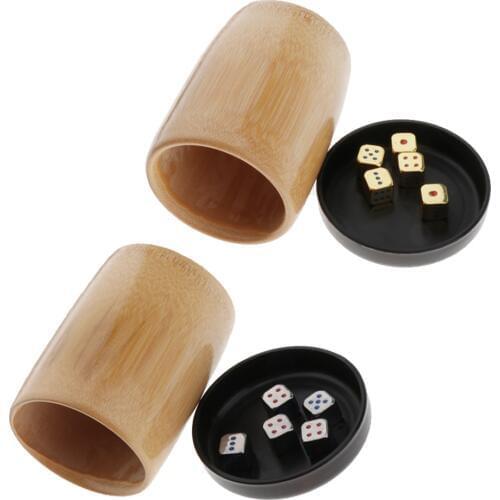 Professional Bamboo Wooden Dice Cup with 5Pcs 6 Sided Dice Dot Dices for Farkle Games