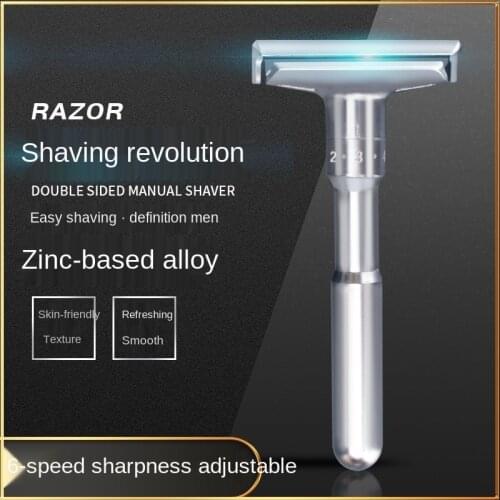 Adjustable Safety Razor Double Edge Classic Mens Shaving Mild to Aggressive 1-6 File Hair Removal Shaver it with 5 Blades