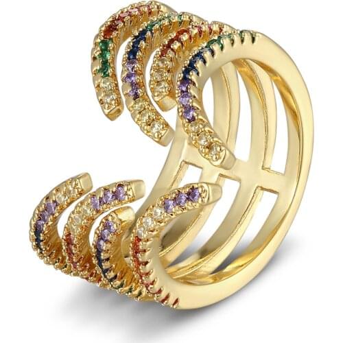 Gold Color Adjustable Rings Cubic Zirconia Rhinestone Fine Jewelry Charm Open Finger Ring For Women Wedding Party Gift Wholesale