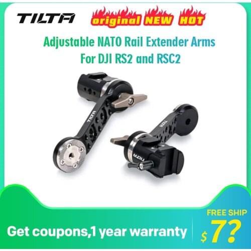 TILTA Adjustable NATO Rail Extender Arms Designed for DJI RS2 and RSC2 Features Cold Shoe and 1/4"-20 Threads TGA-ANA