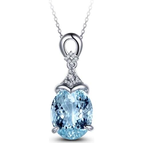 Romantic Blue Topaz Pendant Necklace for Women 925 Sterling Silver Luxury Gemstone Girls Fine Jewelry Bijoux Femme Prasiolite