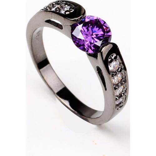 Black gold-color Purple White Red Crystal Luxury Bijoux Fashion Cocktail Party Ring Vintage CZ zircon Jewelry For Women