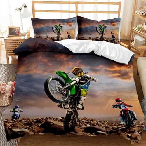 Stylish Motorcycle Bedding Set Double Size Deluxe Children Adult Down Quilt Cover Pillow Cover Motorcycle Cross Bedding
