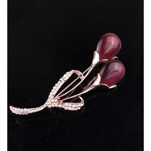 TODOX Brooches women clothes Opal Stone tulip button Fashion Jewelry flower Rhinestone pins concise style girls birthday gift