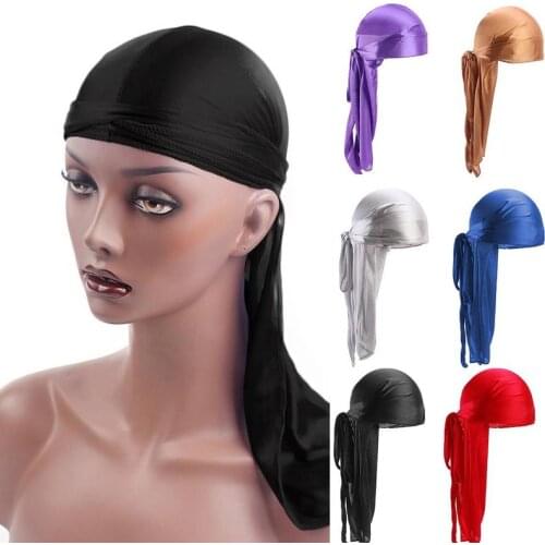 New Imitation Silk Long Tail Turban Hat Pirate Hat Hat Waves Headwear Headband Cap Pirate Durag Wigs Hair