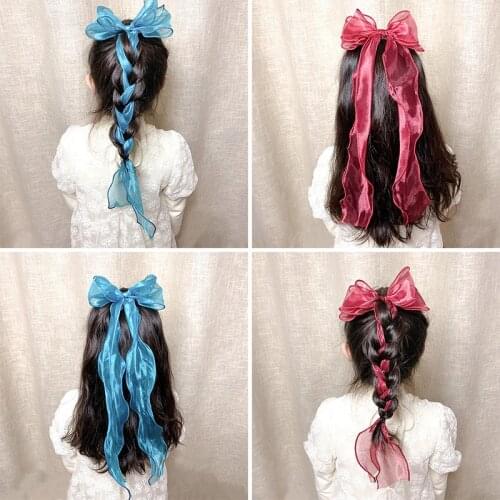 New style horsetail streamer big bow hairpin temperament girl braided hair girls hair accessories headdress hairpin hair ring