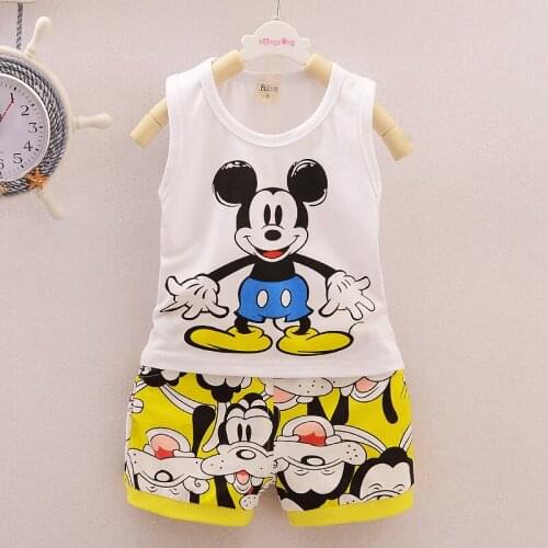 Disney baby 1-2-3-4 year-old male summer cotton vest suit Mickey cartoon childrens summer sleeveless two-piece tide