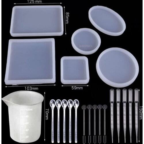 22Pcs Coaster Silicone Resin Mold Round Square Rectangle Heart Oval Molds Kit Dried Flower Resin Decorative DIY Hand Crafts