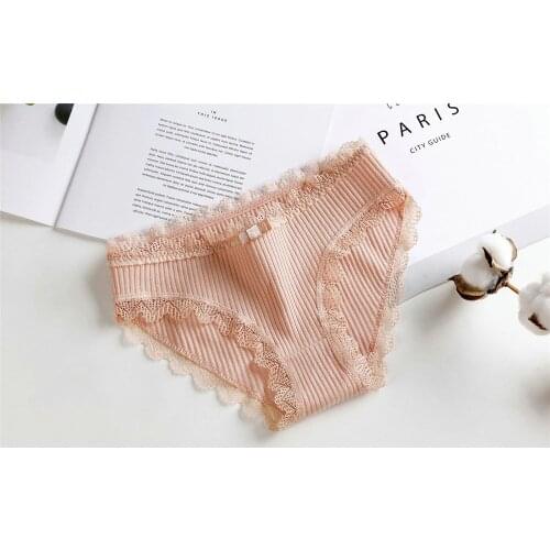 5Pcs/lot Lace Women Underwear Cotton Panties Female with Bow for Young Fashion Candy Color Short Lingerie Ladies