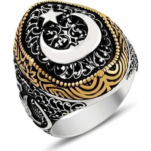 925 Sterling Silver Moon Star Silver Ring