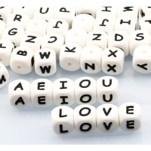 White Square 12mm Silicone Beads 10-100pcs Letter Beads For Jewelry Making DIY Handmade Childrens Teething Chewing Toy