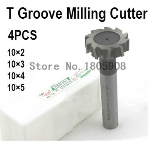 Free delivery 4PCS 10*2*3*4*5 high speed steel Straight shank T groove milling cutter T type Straight shank milling cutter