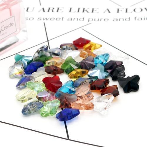 50pcs Mixed Color Straight Hole Butterfly Crystal Glass Beads Faceted Bracelet DIY Beads For Jewelry Making Headwear Decoration