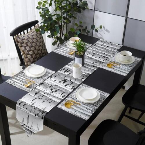 Black And White Birch Tree Table Runner Holiday Kitchen Dining Table Runners Place Mats Set for Home Party Decor