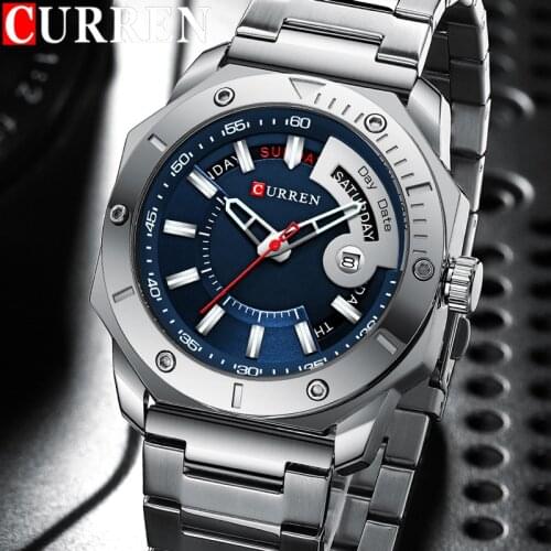 CURREN Sport Men Watch Top Brand Luxury Silver Blue Military Waterproof Male Clock Stainless Steel Quartz Man Wristwatch 8344