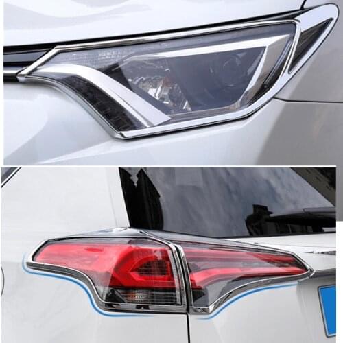 For RAV4 2016 2017 2018 ABS Chrome Front Head/Rear Tail Light Lamp Cover Trim 2-6pcs