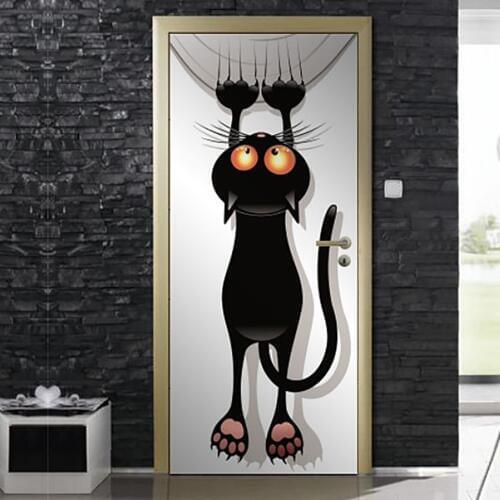 Home Decor Suit for Steel Door Cartoon Animal Cat Self Adhesive Decal PVC Waterproof Art Paper DIY Living Room 3D Print Sticker