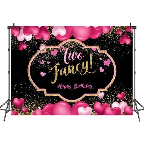Neoback Two Fancy Happy Birthday Photo Photography Backdrop Valentines Day Love Heart Balloons Gold Points Background Photocall