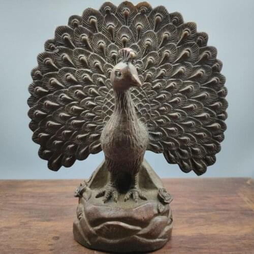 China Collectible Old Bronze Red copper Carving peacock display Statue In Good Condition personalized home decoration Sculpture