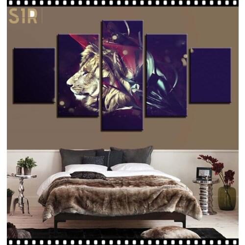 Lion King Animal Beast Poster Wall Art HD Printed Canvas 5 Piecesr Poster Living Room Decoration Painting Wall Anime Decor