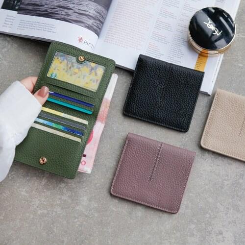 Head leather ultra thin small wallet womens short multi card small Mini Leather Wallet fashion small card bag