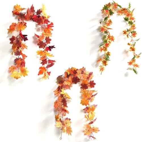 Artificial Rattan Autumn Maple Leaves Rattan Spring Flower Vine Artificial Flower Garland Wall Hanging Wedding Party Decor
