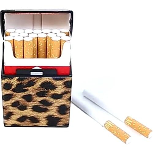 Leopard Fashion Leather Cigarette Box For Men Woman Smoking Accessories Button Design 4 Colors