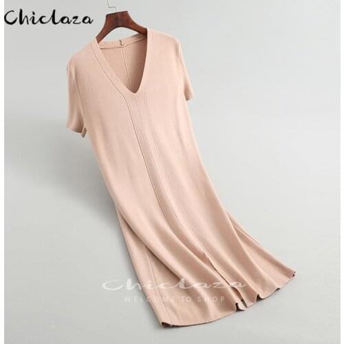 Summer Elegant Short Sleeve Bodycon Knitted Dress Women Sexy Split Solid Stretch Mini Dresses