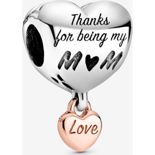 Love You Mom Heart Charm Fits Pandora Bracelet 925 Sterling Silver Metal Beads for Jewelry Making Bijoux 2020