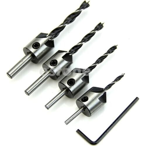 4pcs HSS 5 Flute Countersink Drill Bit Set Reamer Woodworking Chamfer 3mm-6mm Free shipping H02