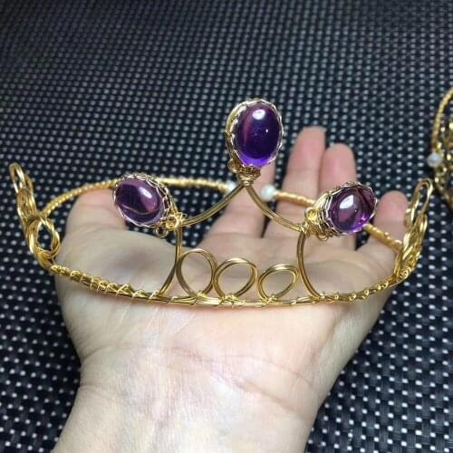 Natural Moonstone Amethyst Hand-woven Crown Larimar Aquamarine Imperial Crown Quartz Luxury Healing Crystal Jewelry Wedding Gift