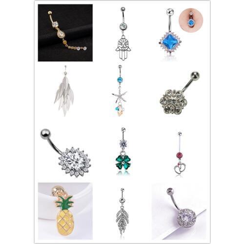 New 1pc Sexy Crystal Surgical Steel Dangling Navel Belly Button Rings Belly Piercing Woman Body Jewelry Barbell