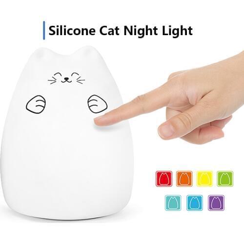 LED USB Rechargeable Cute Cat Night Light Colorful Silicone Bedroom Hit Beat Lamp 12 Hours Color Changing Mode For Decompression