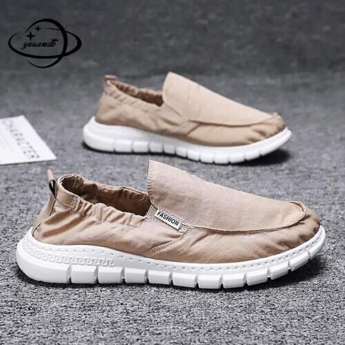 39-44 Mens Casual Shoes Male Summer Loafers Single Shoes Slip-on Canvas Solid Color Comfortable Light Ice Silk Man Shoes H29