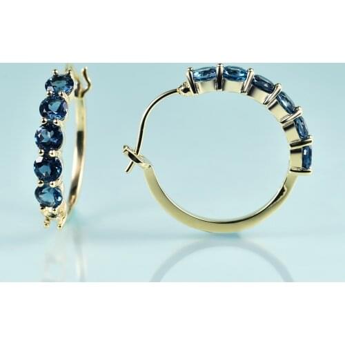 GEMS BEAUTY 14K Gold Filling Sterling Silver C Hoop Earrings Natural Round London Blue Topaz Earrings For Women Romantic Gift