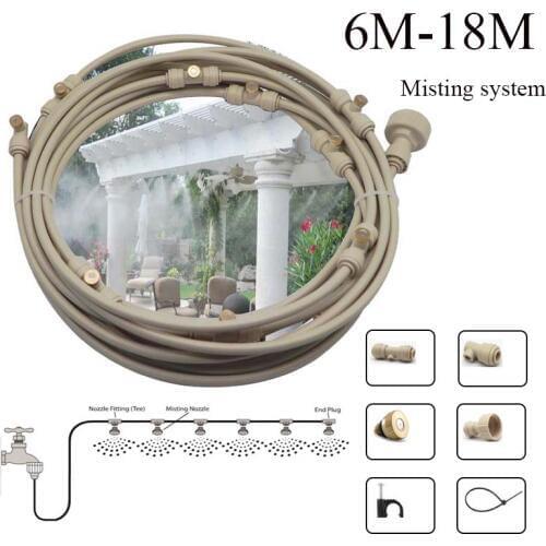 6M -18M water spray Outdoor Garden water fog mist cooling system with brass nozzles for greenhose flowers plants