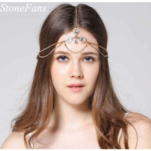 Stonefans Waterdrop White Stone Crystal Head Chain Forehead Chain Bridal Headwear Hair Accessories Rhinestone Headband Jewelry