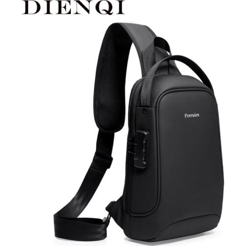 DIENQI Thin Shoulder Bag for Men Black Waterproof Cross Body Bag Password Lock Anti-theft Male Small Bag Safe Travel Mens Bags