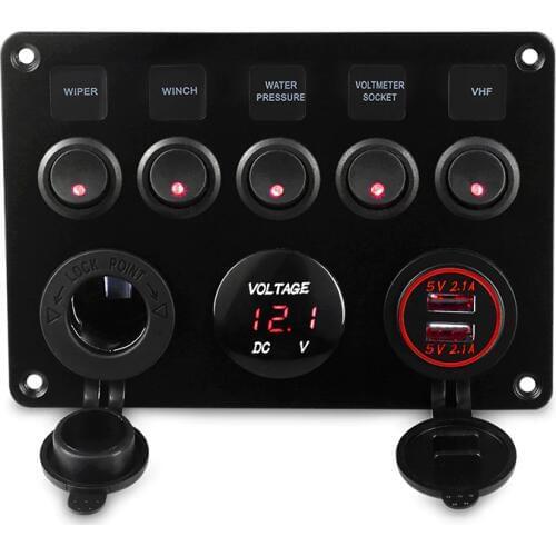 Led Marine Boat Switch Panel 12v 24v 6 Gang Waterproof On-Off Toggle Panel Switch USB Charger Socket Voltmeter 12v Power Outlet