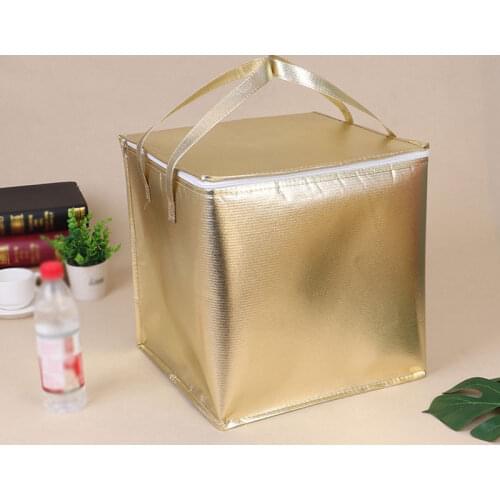 4Size Insulated Thermal Cooler Bag Lunch Time Sandwich Drink Cool Storage Big Square Chilled Zip Tin Foil Food Bags Gold Color