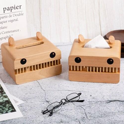 Fun Big Mouth Wooden Tissue Box Pastoral Classic Art Decorative Beech Wood Tissue Boxs