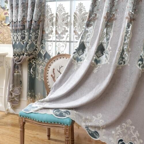 Boys Hollowed Out Xuenier Curtain for Living Room Water-soluble Embroidery Curtains for Bedroom Grey New European Curtains