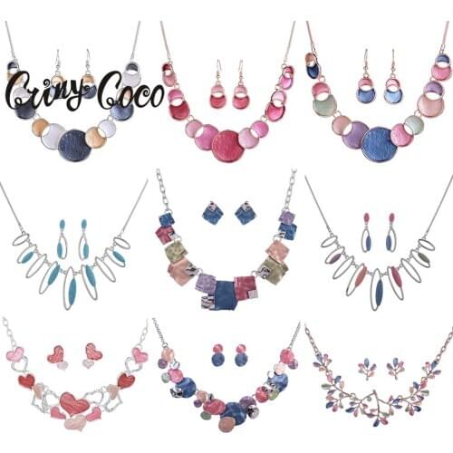 Cring Coco Heart Pendants Necklaces Set Fashion Snake Chain Enamel Geometric Choker Earrings Female Party Jewelry Sets for Women