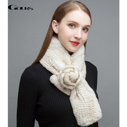 Gours Women Real Fur Scarf High Quality Natural Rex Rabbit Fur Scarves Thick Warm Winter Fashion Big Floral New Arrival GLWJ018