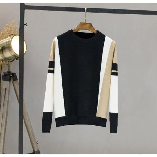 Womens Sweater Contrast Color Pullovers Autumn Winter O Neck Warm Knitted Top Long Sleeve Soft Loose Jumper Tops Female