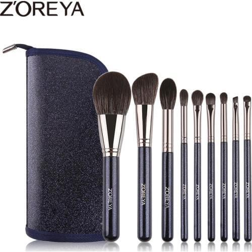 Zoreya Brand Super Soft Synthetic Hair Powder Sky Blue Makeup Brush Kit Highlighter Blush Blending Eye Shadow Brushes Set 9pcs