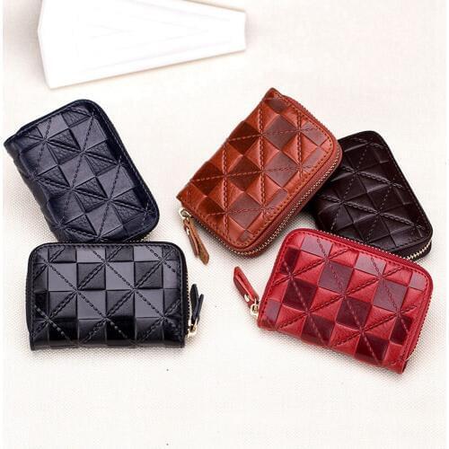 1 Piece Genuine Leather Brand Fashion Women Credit Card Holder Men Business ID Card Holder Mini Zipper Bank Card Cases Wallets