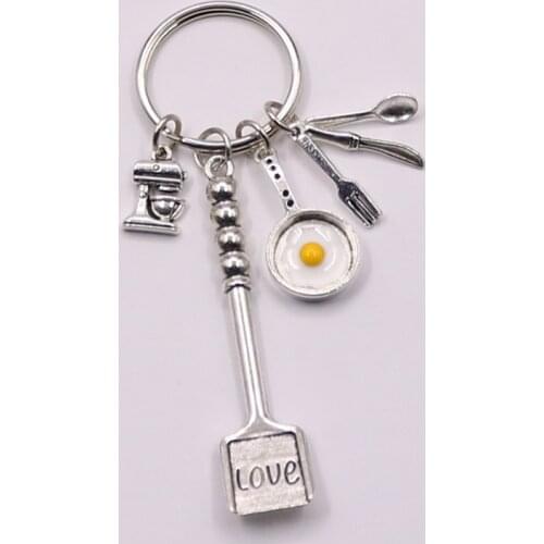 1pcs Baking Charms Egg Fry Cooking Utensils Keychains Love Shovel Tableware charm Key Ring Chef Foodie Baker Gift Jewelry