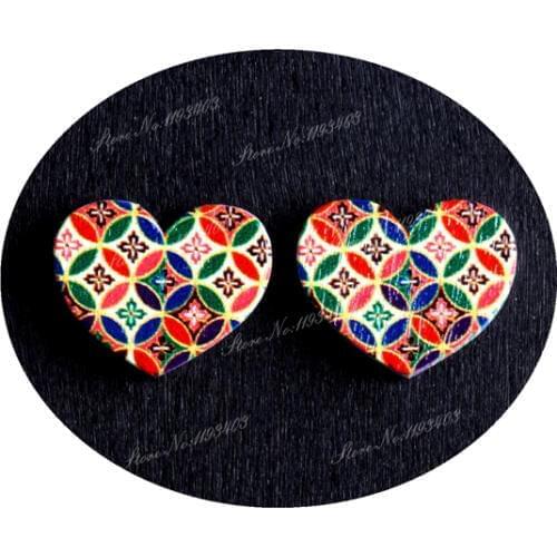 16mm Heart Shape Image Painted Wooded Laser Cut Cabochon to make Rings, Earrings, Bobby pin, pendant